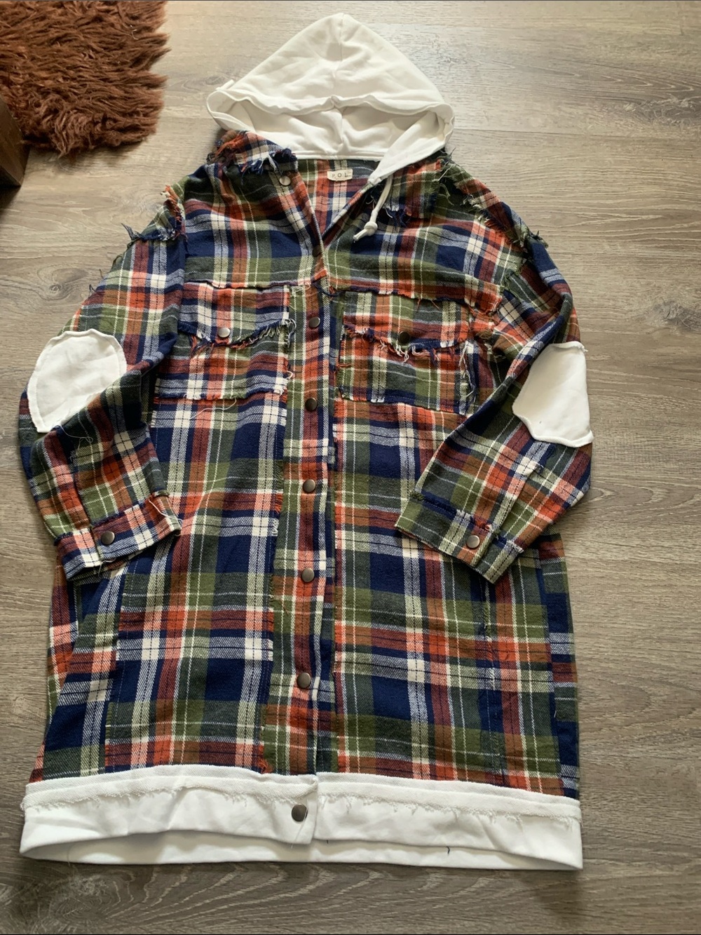 POL Plaid Jacket Hoodie in Navy, Orange, Green, White